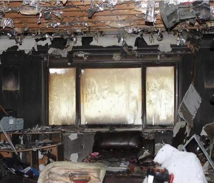 Fire damaged kitchen.